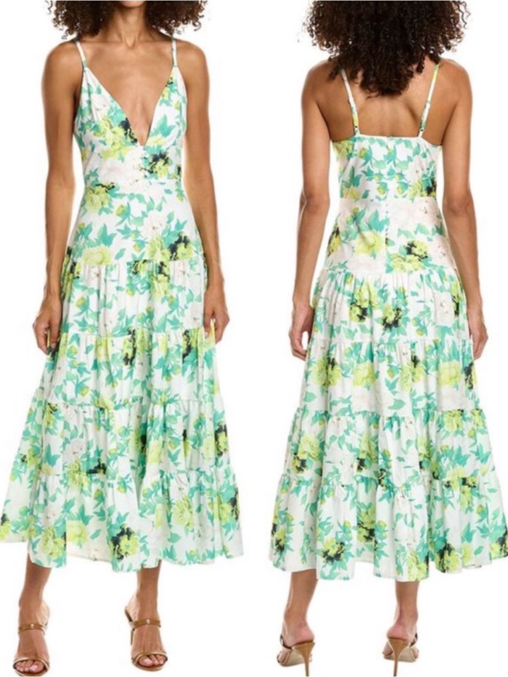 Beulah Style Floral Tiered Maxi Midi Dress White Green Yellow Boho Bohemian